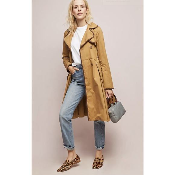 Ett Twa Anthropologie Marley Trench Coat Long Jacket Size 14 Belted Tan Brown - Picture 5 of 11